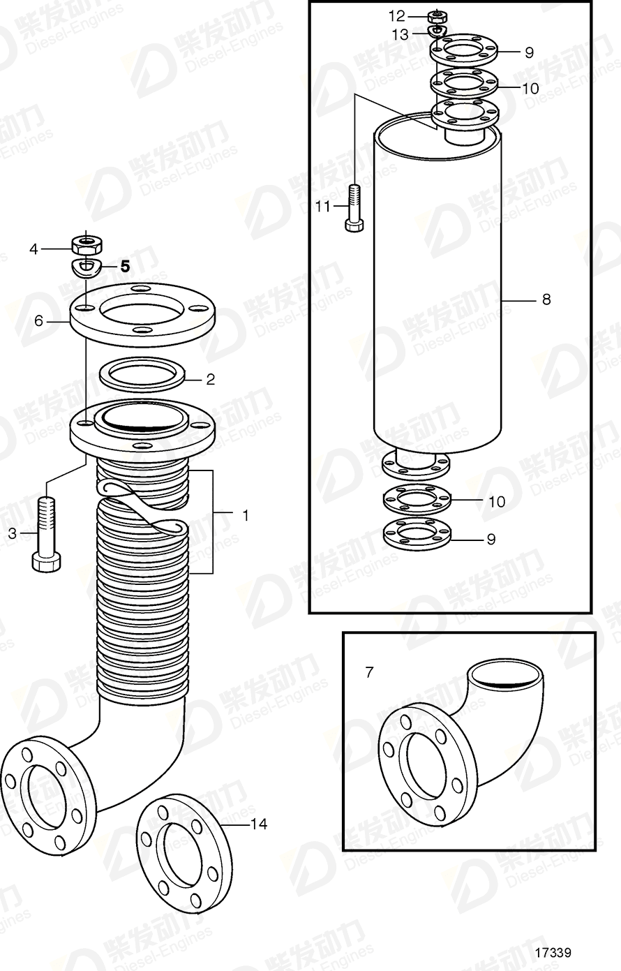 volvo penta Exhaust pipe 3827039 Drawing